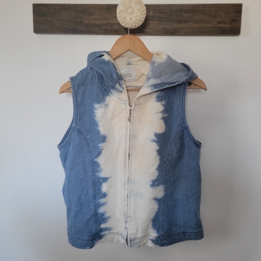 Vintage bleached zipper sleeveless jean‎ shirt womens large Christopher & Banks